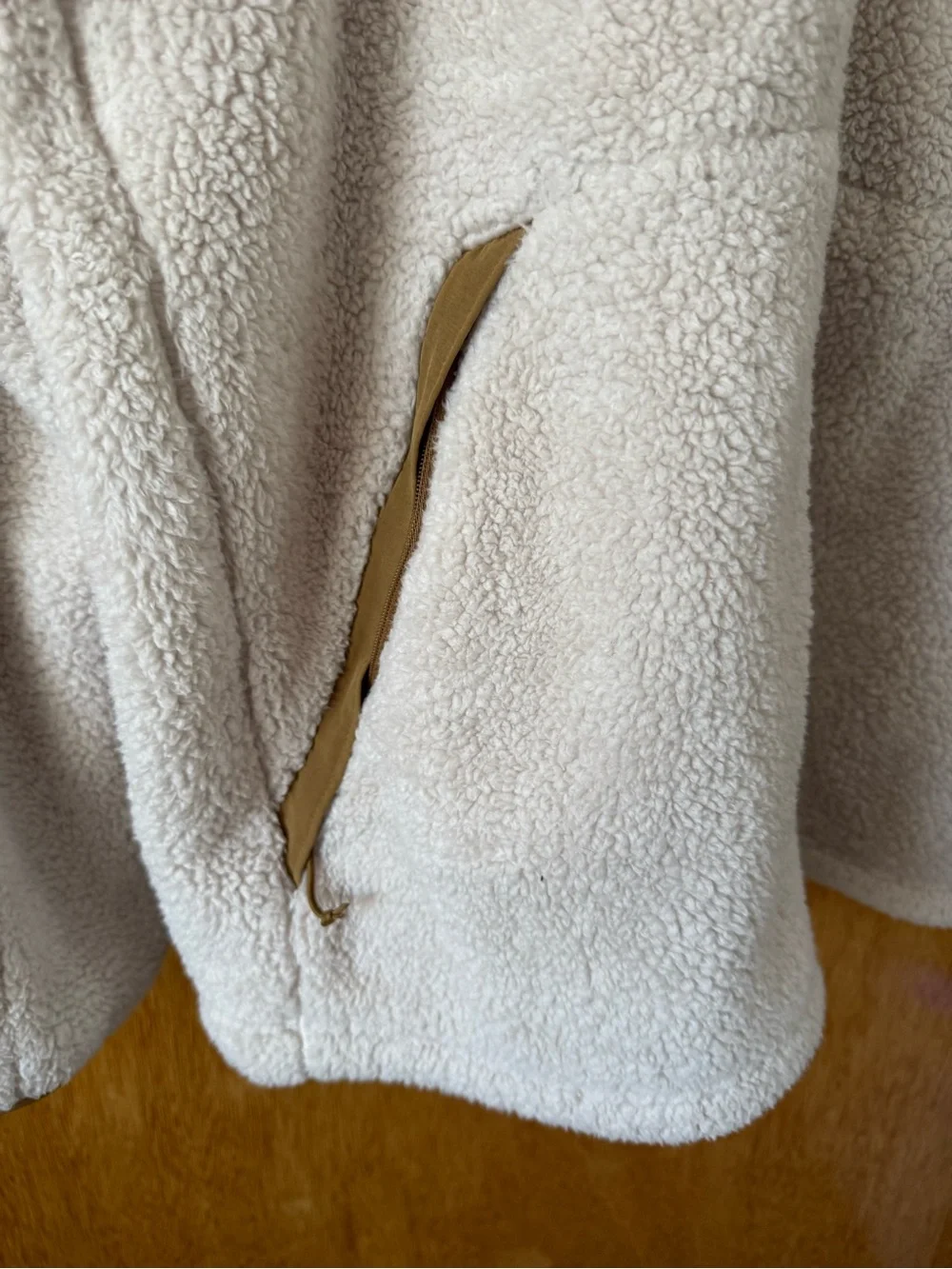 The North Face Cream Sherpa Fleece Jacket with Olive Trim